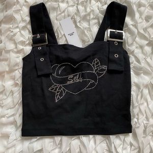 Sequined black crop top